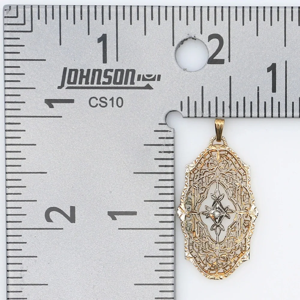 Antique Art Deco 12K GFK Filigree Pendant Diamond Accent 1930s